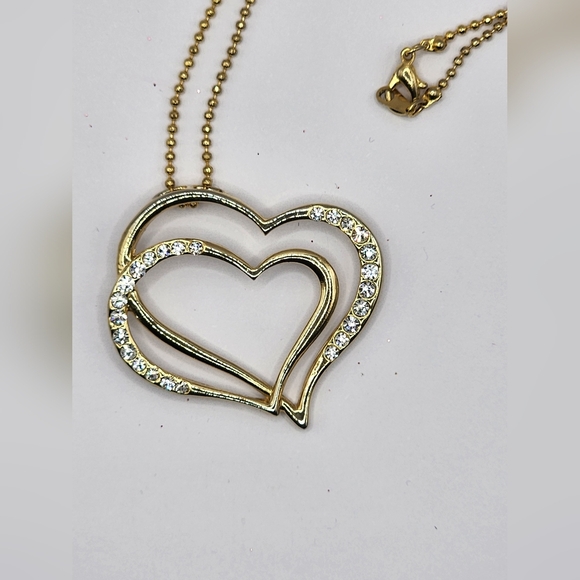 Gold Double heart necklace - Picture 3 of 5